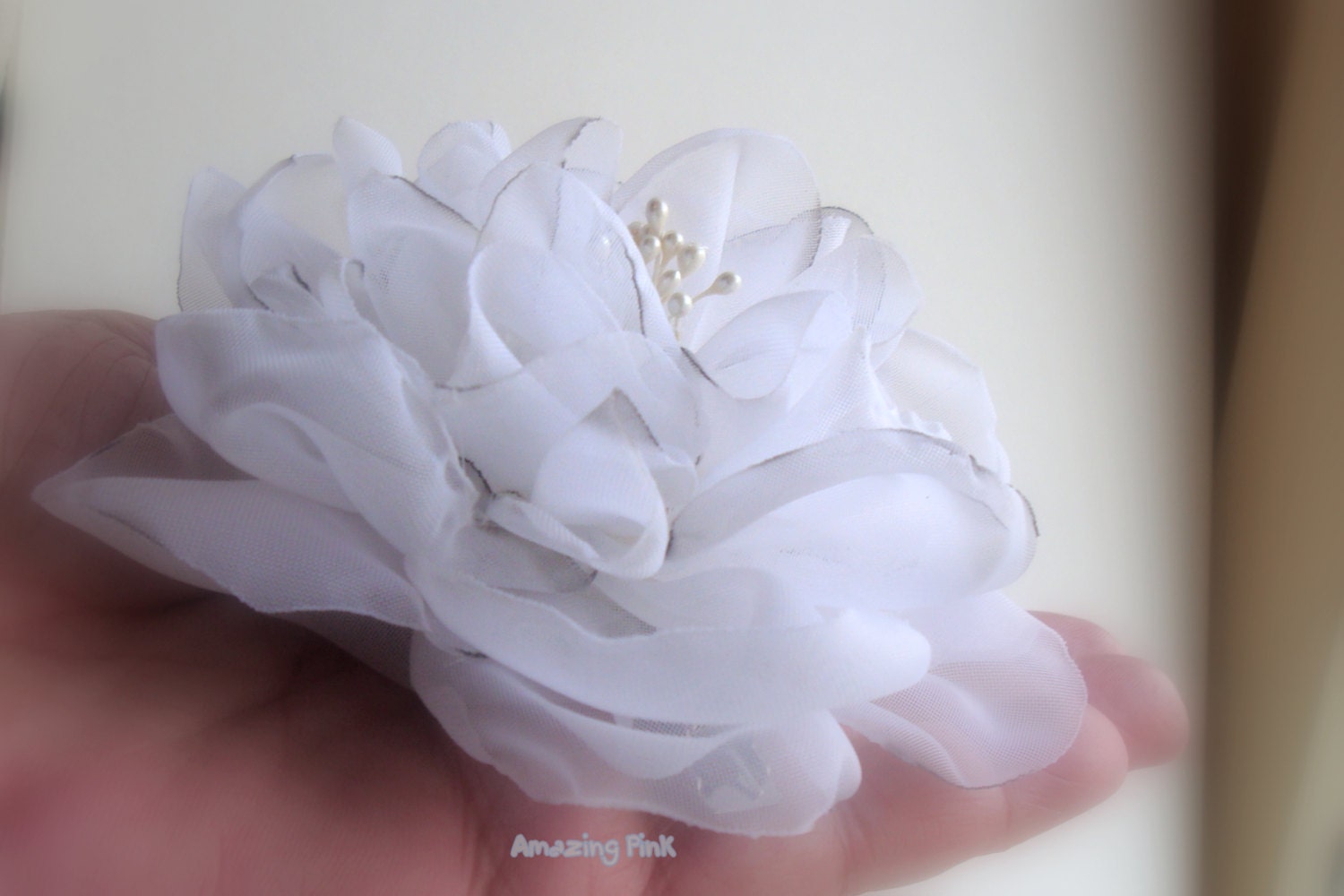 Hair Clip / White Flower with Pearls in white  / Wedding,Bridal,Party / Unique Accessory