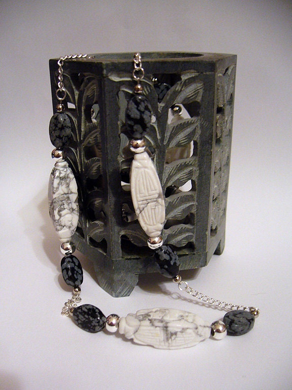 Blanc et Noir - Howlite, Silver and Snowflake Obsidian Necklace