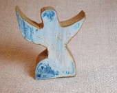 Wood Sculpture -Upcycled Wood - Dancing Angel -Powder Blue - Natural Wood Color - Rustic -Shabby Chic with an Abstract Twist.