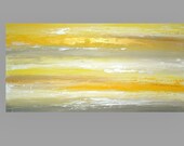 Yellow and Gray Large Acrylic Abstract Painting Titled: Morning Glory II 24x48x1.5" by Ora Birenbaum