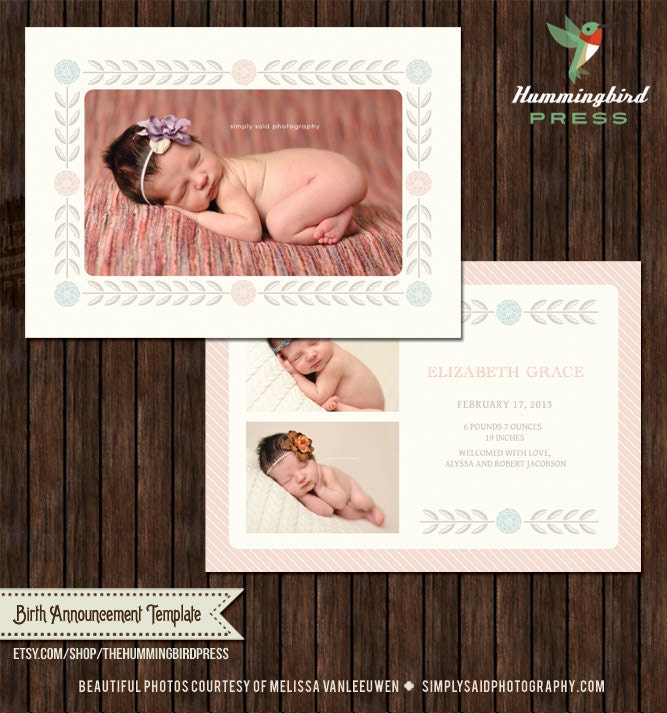 INSTANT Download - PSD 5x7 Birth Announcement Card Template - B3