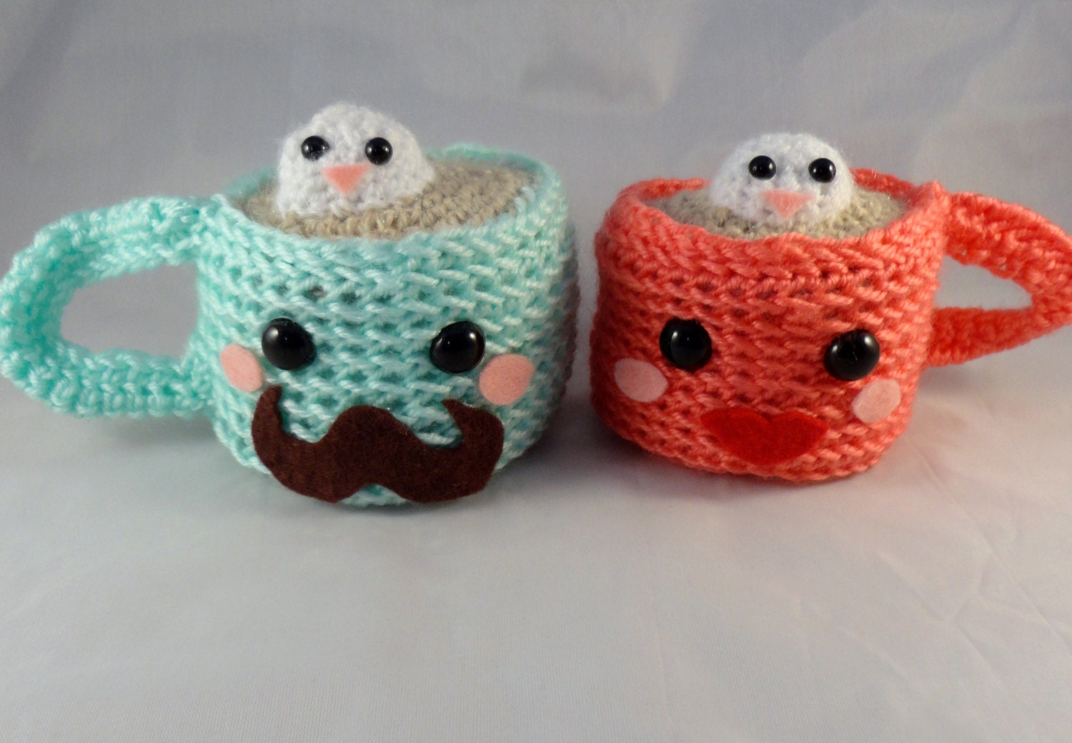 KAWAII amigurumi hot cuppa cocao chocolate married couple marshmallow babies (miniature pretend sweet lolita stache mustache baby crochet)