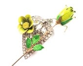Wedding Flower Rose Rhinestone Statement PIN in Chartreuse, Green, Gold & Crystal Jewelry by ZiLLAs QuEeN