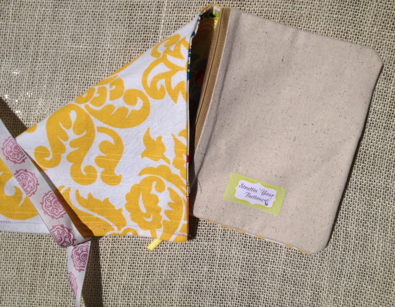 Yellow Damask Travel Jewelry Organizer Roll