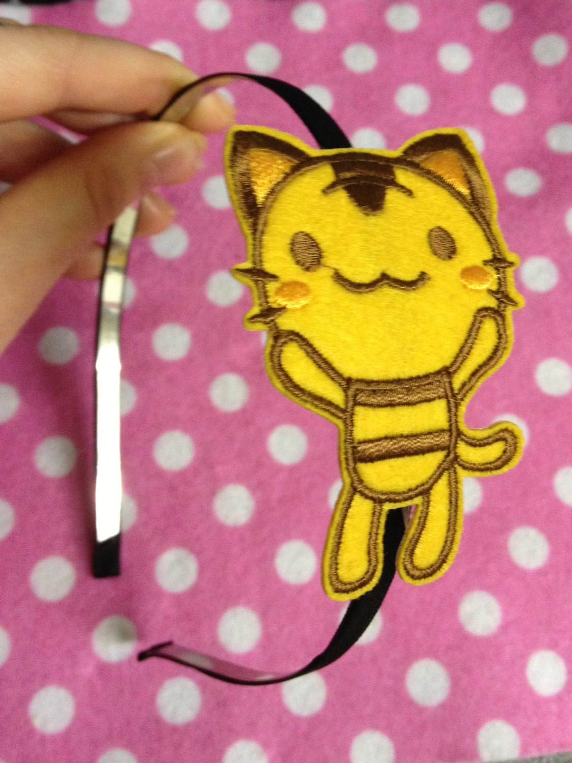 Ribbon Covered Kawaii Yellow Bumblebee Cat Headband
