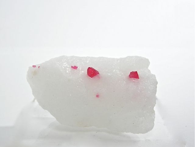 Red Spinel Crystals in Snowy White Marble Mineral Specimen Raw Natural Gemstone