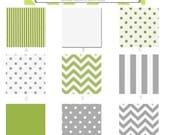 Custom 2 piece Baby Bedding Set--Crib skirt & Sheet (Lime and Gray Geometric)