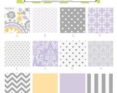Complete Custom Nursery Set (Bumper Pads, Sheet, Crib Skirt, Stroller Blanket, & Changing Pad Cover in Folk Tale)