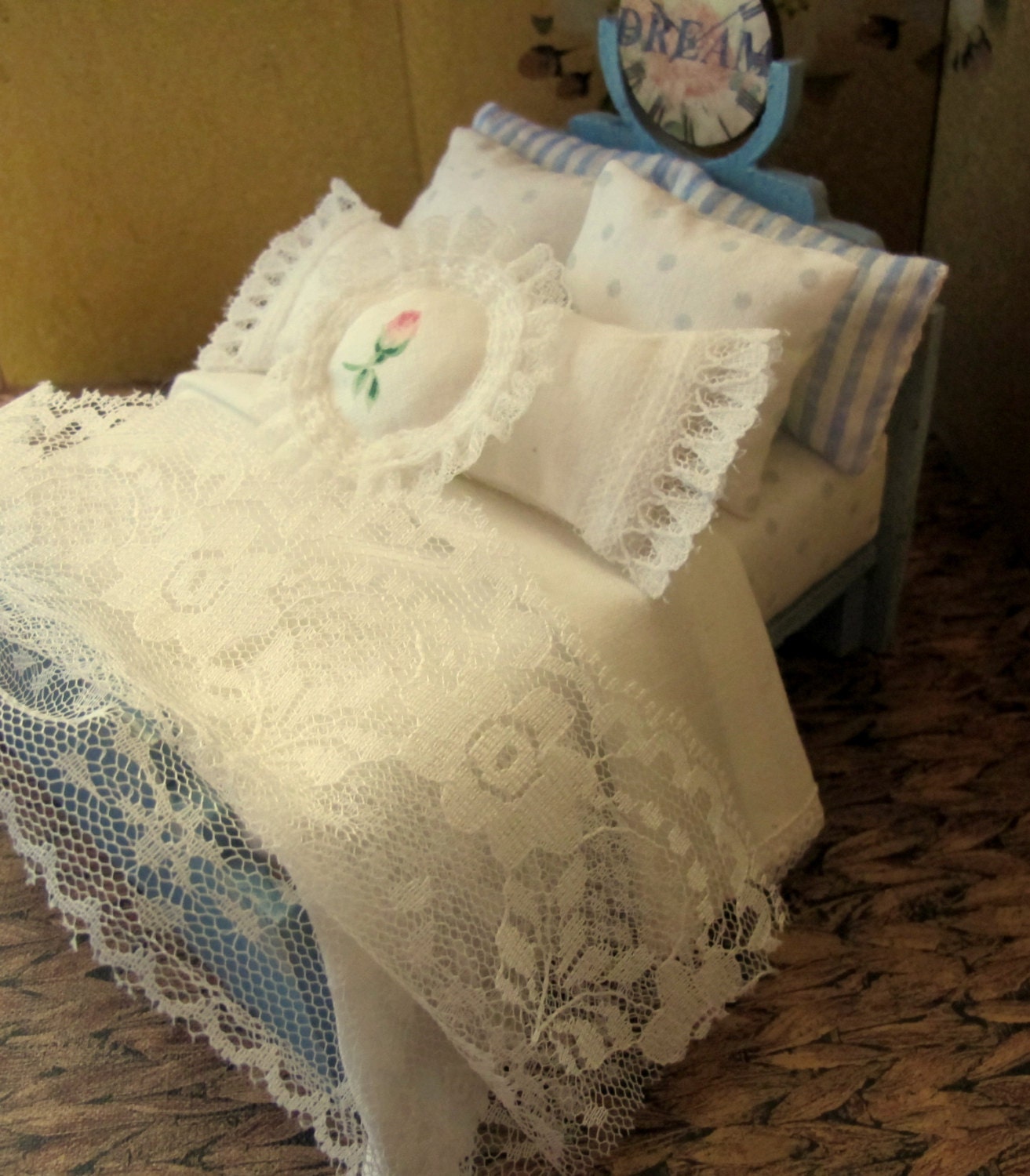 Dollhouse Miniature Dressed Bed