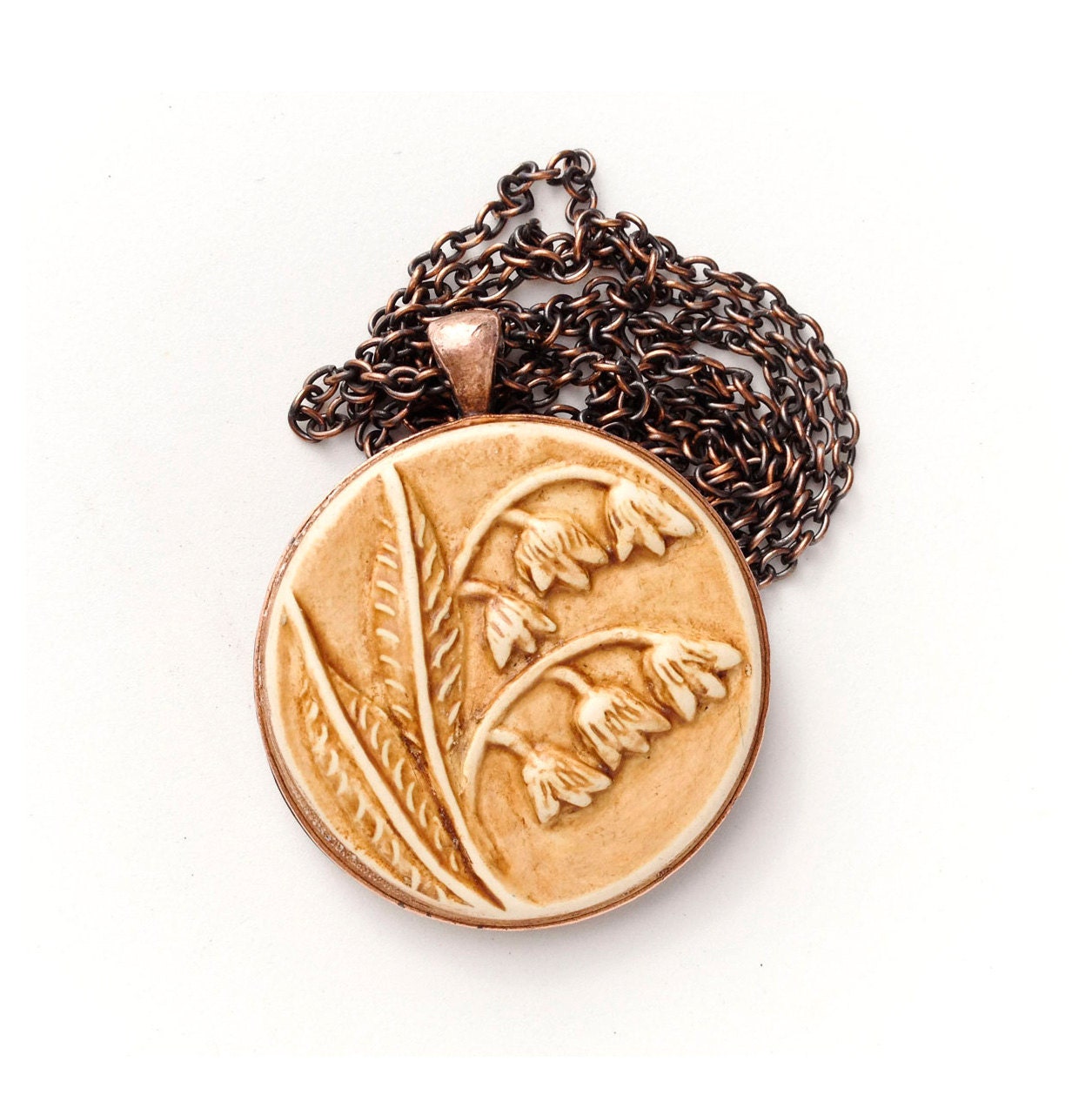 Lily of the Valley Vintage Brass and Polymer Clay Necklace