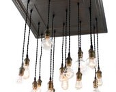 Salvaged barn tin repurposed into chandelier with various edison bulbs, Unique Industrial chic lighting, Urban Rustic design, reclaimed tin