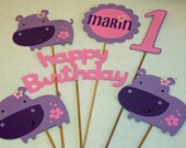 6 Piece Girly Hippo Centerpiece Set  ,  Hippo Birthday,  Hippo Party, First Birthday, Hippo Baby Shower