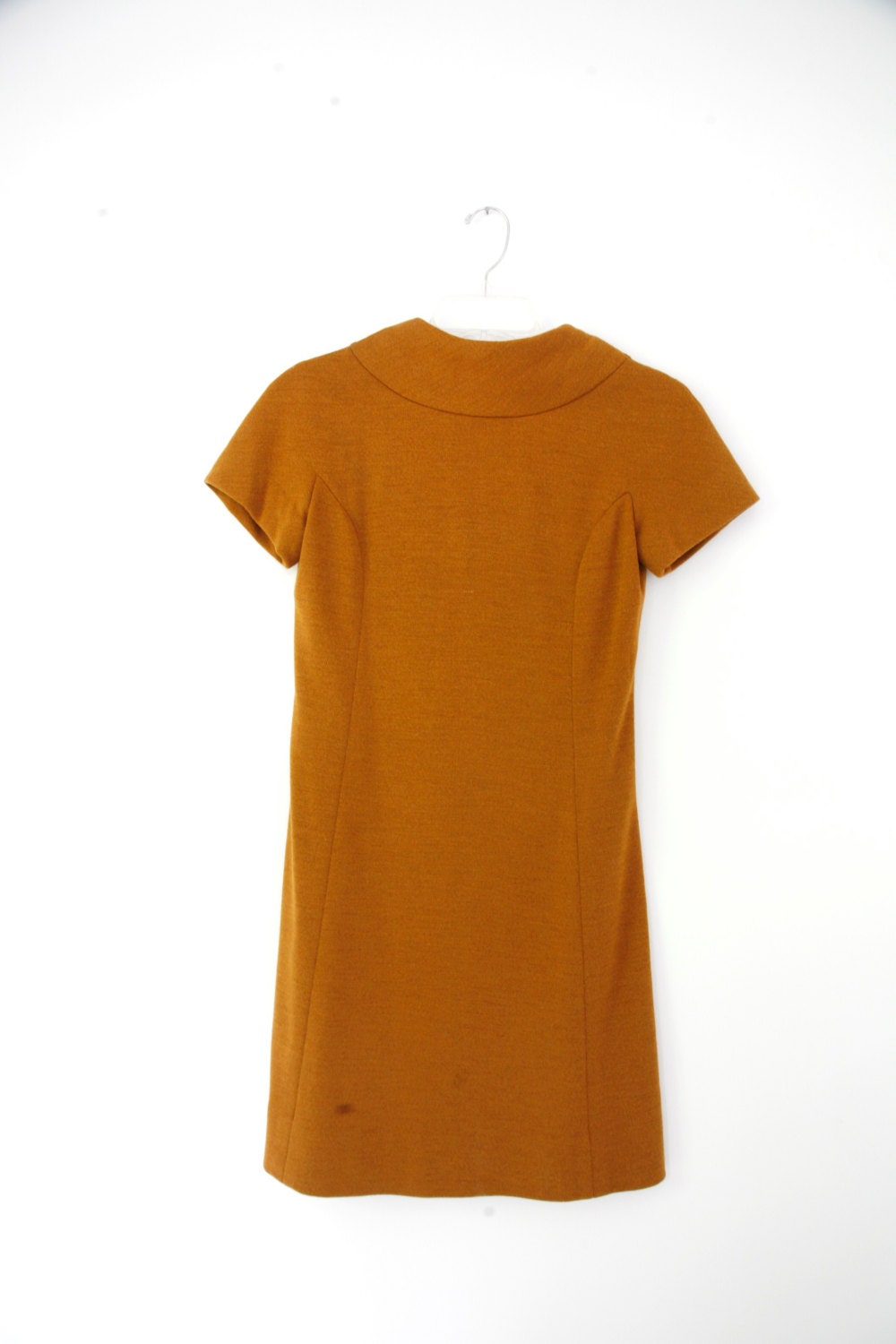 Vtg 60s Mustard Brown A-Line Shift Dress Wool Womens XS-Small