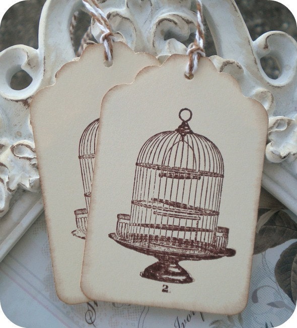 Vintage Inspired Bird Cage Tags - Large - Cottage Chic - Set of 6 - Any Color - Wedding - Shower