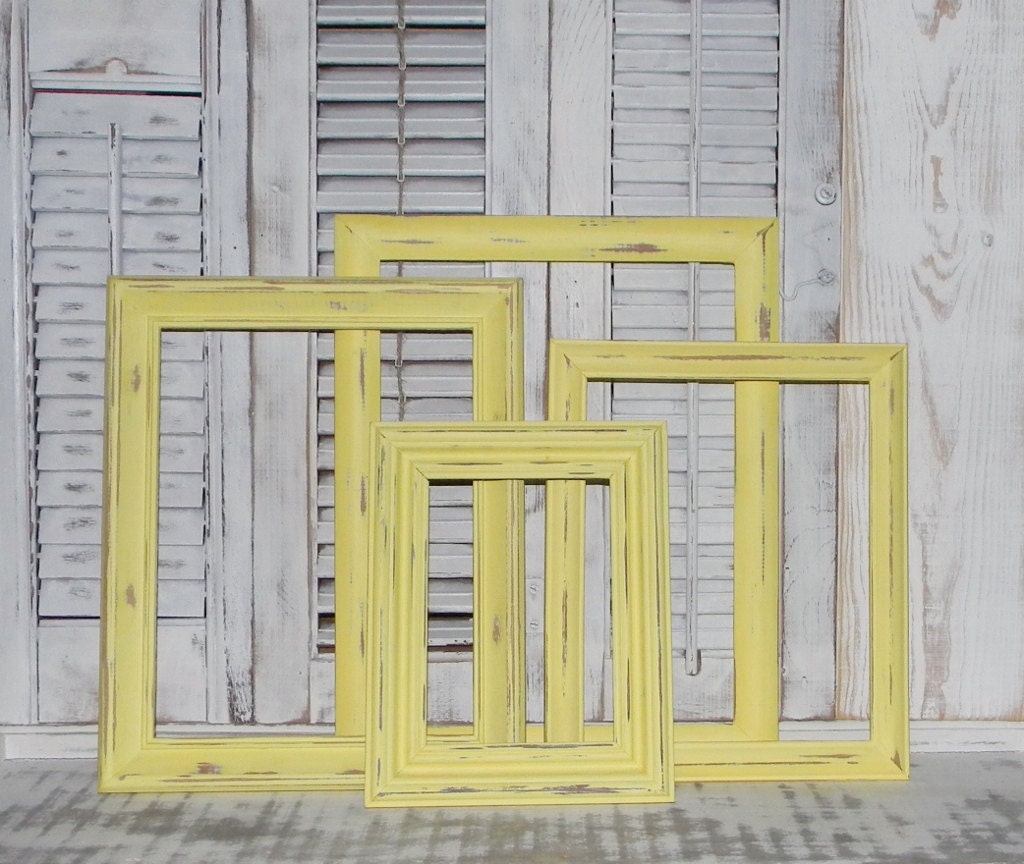 Shabby Chic Frames Set Distressed Daffodil Yellow Picture Frames