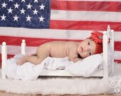 SALE - Red Layered Daisy Flower Headband - Rhinestone Center - Includes Clip and Headband - Newborn Baby Hair Bow - 4th of July