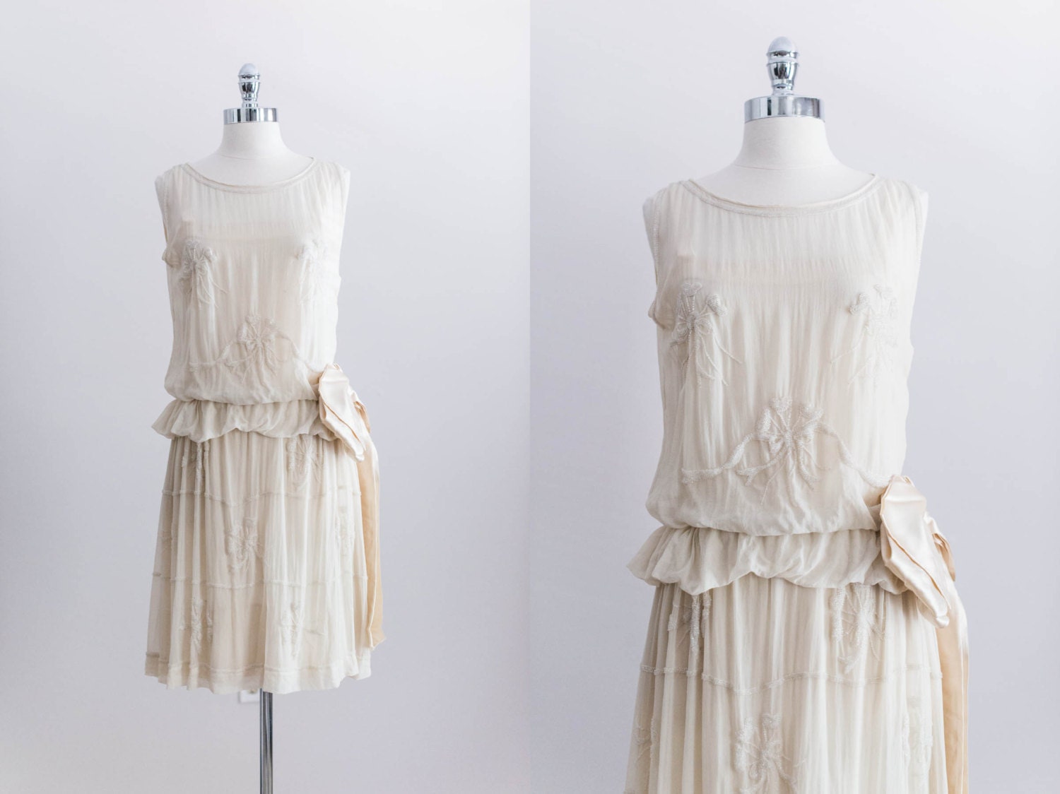 NEW LISTING 1920s Cream Beaded Flapper Wedding Dress