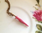 Hagrid's Pink Umbrella Necklace. Harry Potter Inspired Charm Necklace. Wand. Charms. Brass Chain. Hogwarts. Wizard. Fantasy. Magic.