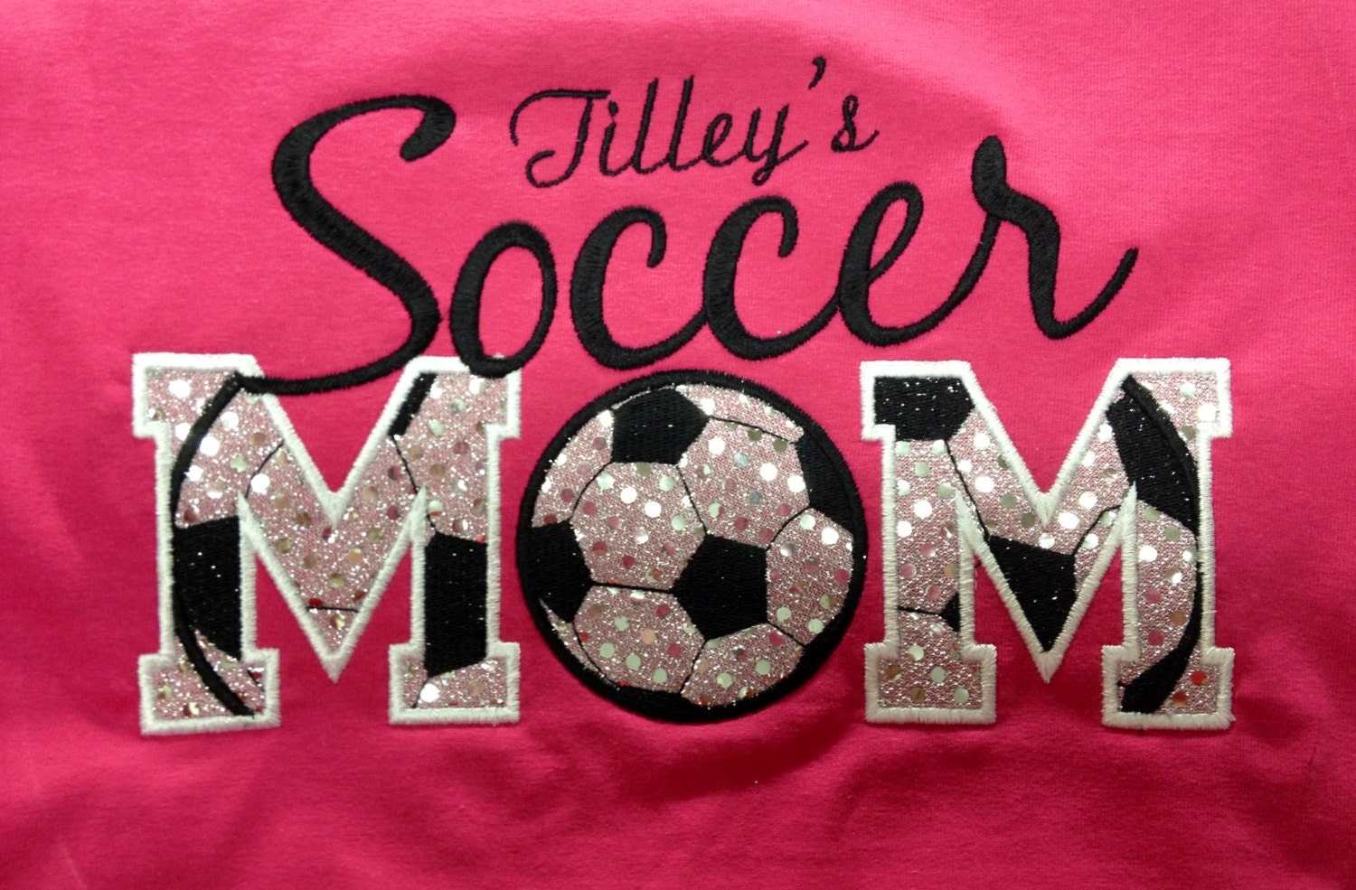 Soccer Mom T-Shirt - Bling Sparkle Baseball Applique - Personalized Embroidered - Custom Team Shirt