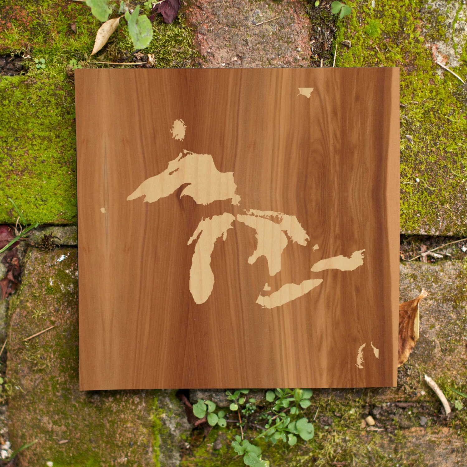 Great Lakes Wood-Inlay Wall Art (8"x8") - Sustainable Woods, Handmade, Perfect Gift to Commemorate the Great Lakes