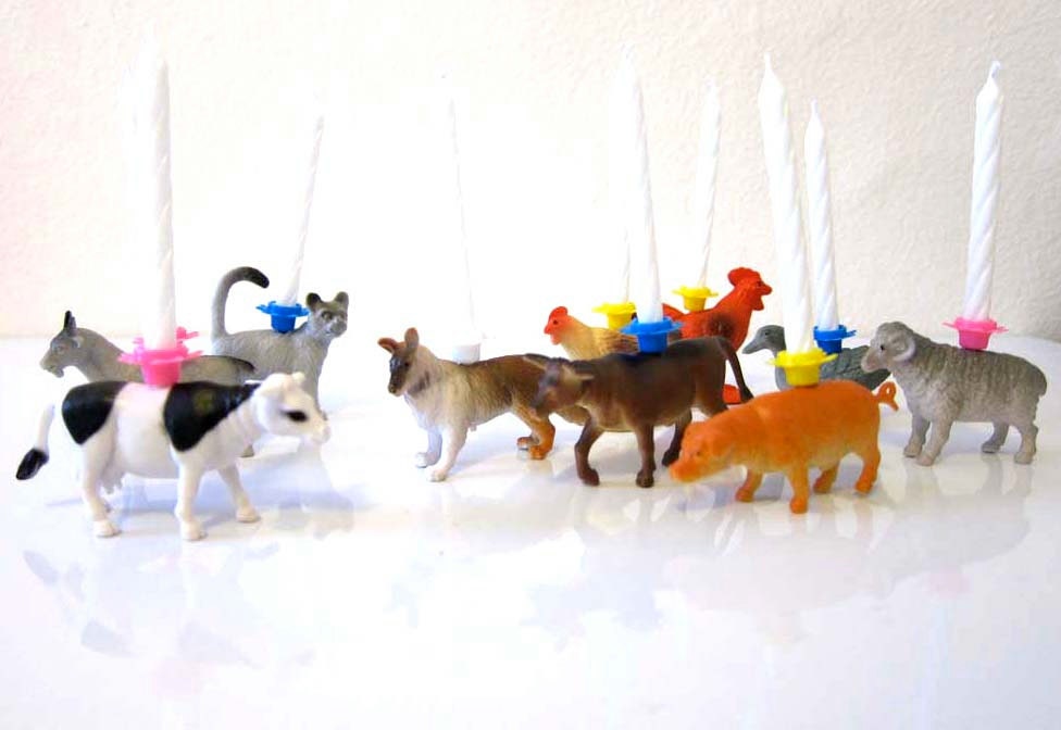 Farm Animal FANCY PARTY ANIMALS Birthday Candle Holders Set - 10