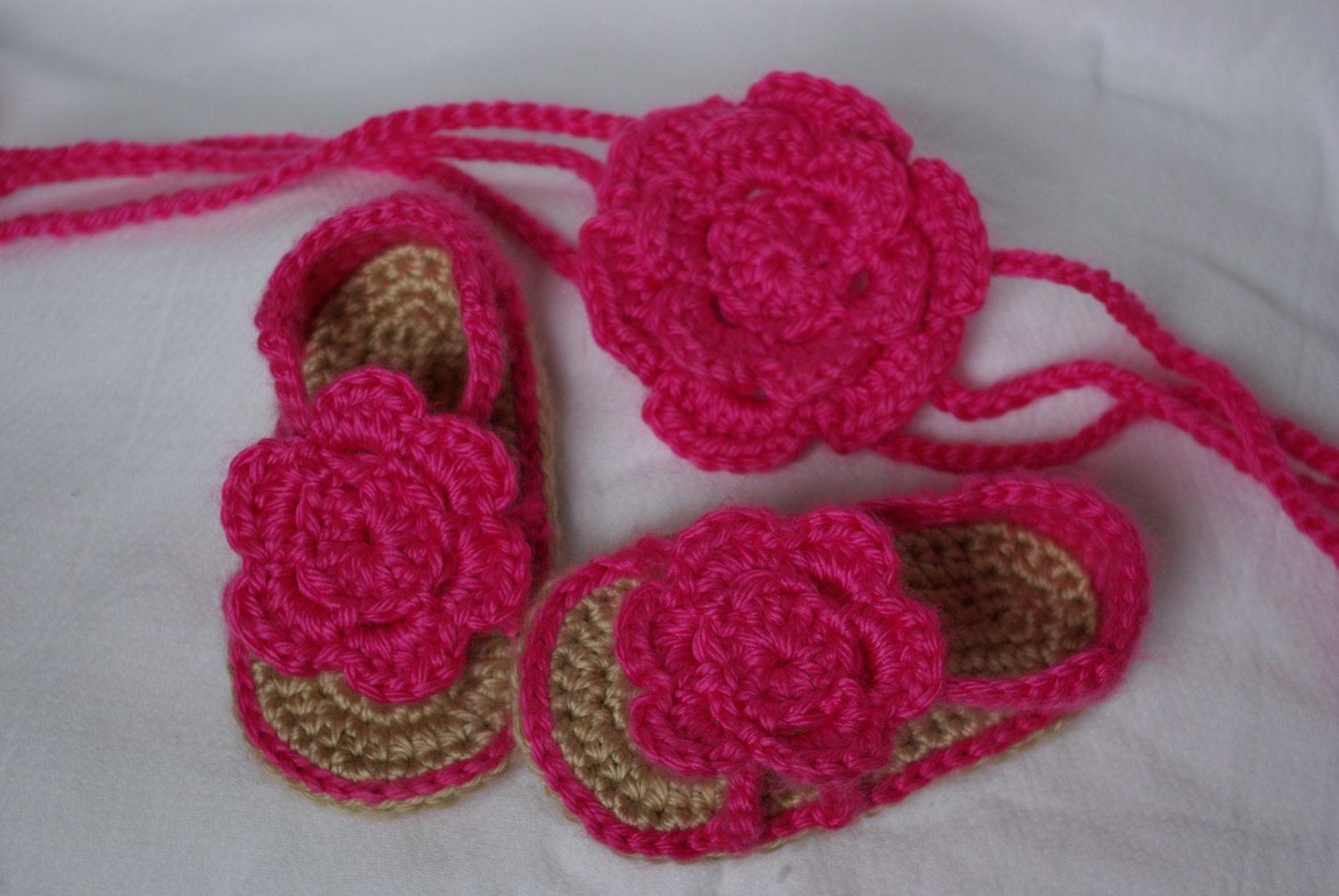 Matching Headband and Sandal Set - Baby Girl Summer Sandals - 3 Strand Crochet Headband - Multiple Colors and Sizes available