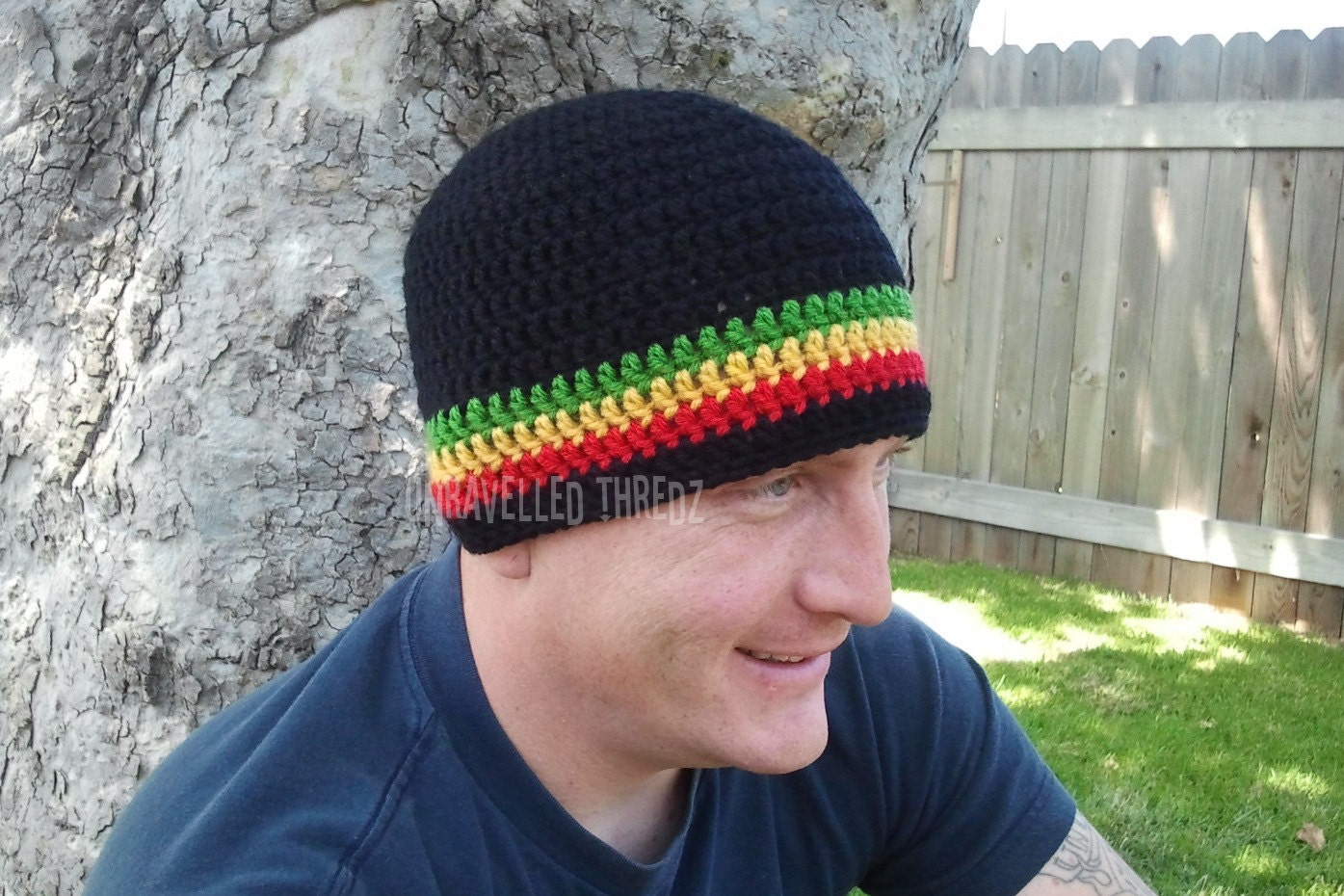 Black Rasta Striped Beanie Hat- Adult Sizes, Womens Teen Mens Beanie