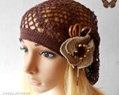Lace Crochet Tam Dreads Hat Oversized Beret Slouchy Beanie Boho Women Girl Brown Summer 2013 Cotton Vintage Style