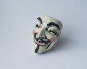 Guy Fawkes Mask Tie Tack, V for Vendetta in Painterly Glazed Porcelain
