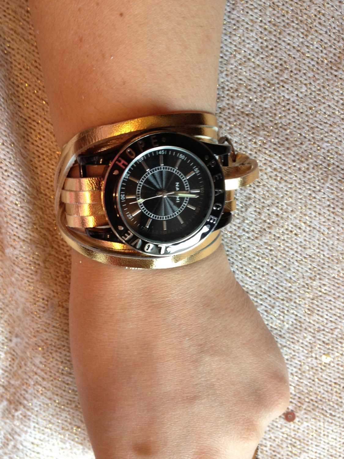 Black leather wrap watch