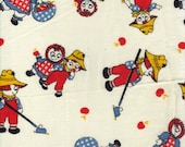 Retro Sewing Fabric Vintage Material Raggedy Ann Andy Quilting Sewing Red Yellow 70s Style