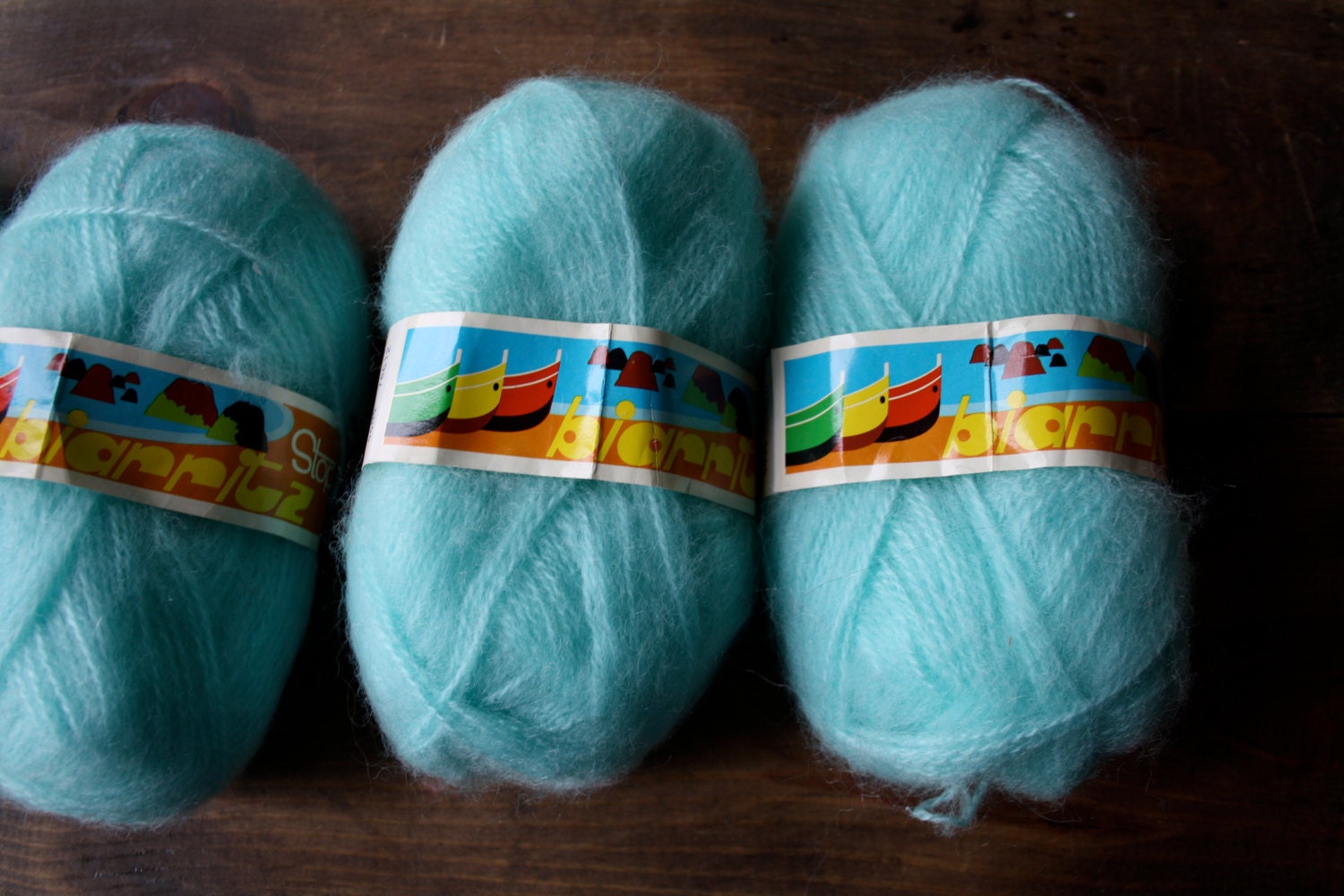 Vintage yarn / four balls of yarn / Baby soft sea foam aqua blue / Made in Spain /Knitting Crochet Craft Supplies