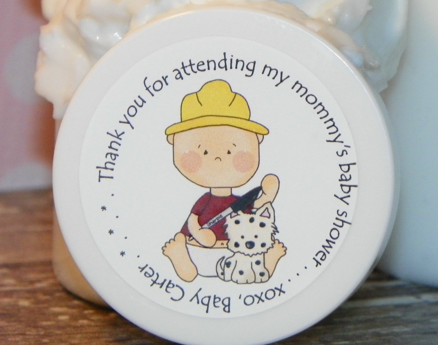 Baby Shower Favors - Personalized Whipped Body Butter (Lil' Firefigher & His Spotted Puppy)