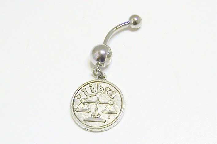 Libra, Zodiac, Sign, Charm, Crystal, Clear, Double, Gem, Belly, Button, Piercing