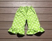 Girls ruffle knee shorts, capris, or pants. Green white or any color polka dot. Custom boutique children's clothing by EverythingSorella.