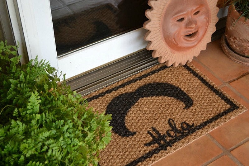Moustache Hola Doormat Hand Painted on a Sisal Mat