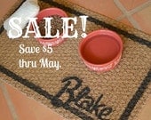Pet Feeding Mat ON SALE ... Natural Fiber Personalized Painted Rug with ONE Name