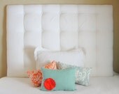 Tufted Upholstered Headboard - Queen size - white indoor/outdoor fabric - square tufting