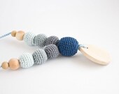 Teething / Nursing Necklace for Mom to Wear - Navy, Grey, Ombre, Wood Pendant - Wood Teether, Breastfeeding, Babywearing, Mother's Day