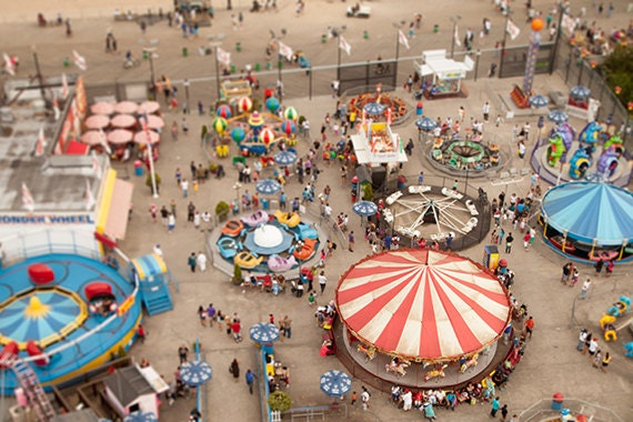 Coney Island Astroland Photo, tilt shift, beach, boardwalk, carnival, ferris wheel - 8x10 fine art photograph