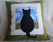 Appliqued Pillow Cover Cat Sitting at a Window