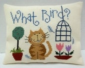 Humorous Cat Cross Stitch Mini Pillow