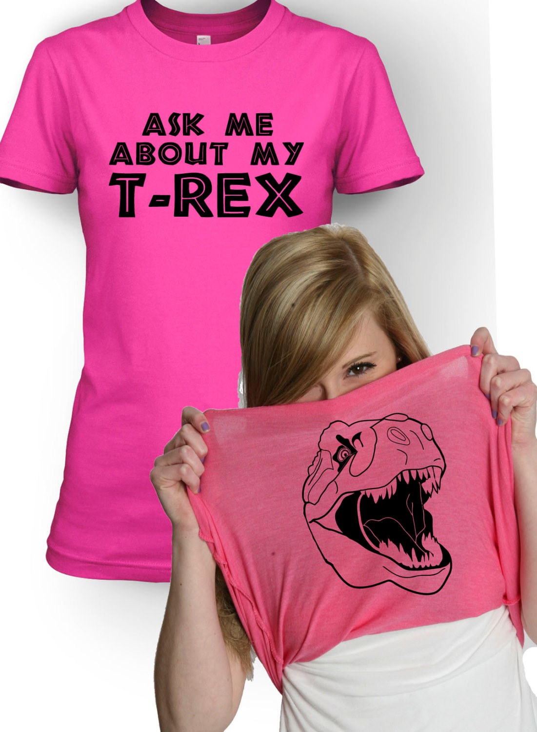 Ask me about my PINK t-rex shirt dinosaur t shirt S-2XL