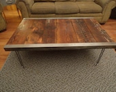 Industrial Coffee Table with raw steel trim and hairpin legs