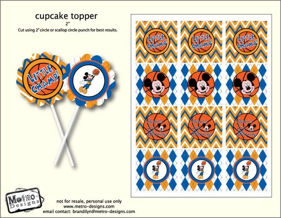 Mickey Mouse Basketball - Cupcake Toppers, Favor Tags Il_570xn