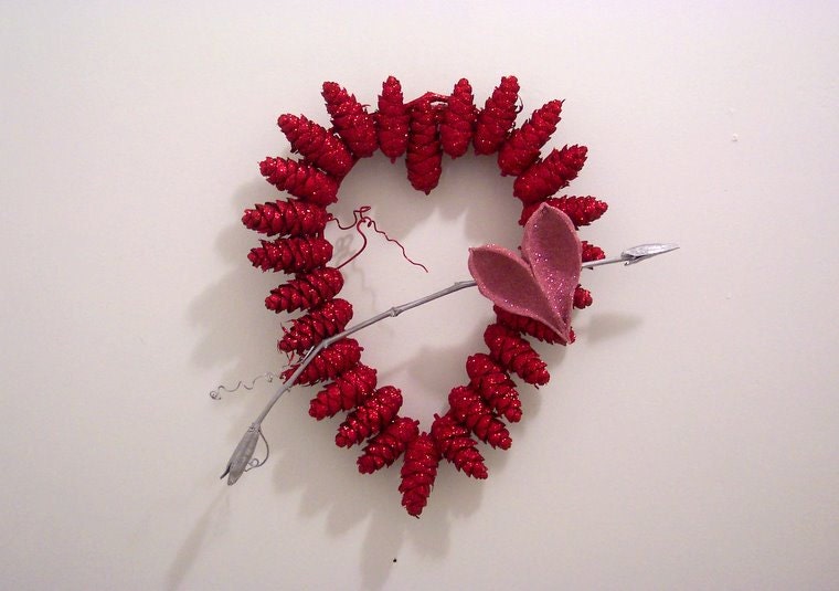 Pine Cone Valentine's Heart Wreath with Cupid's Arrow