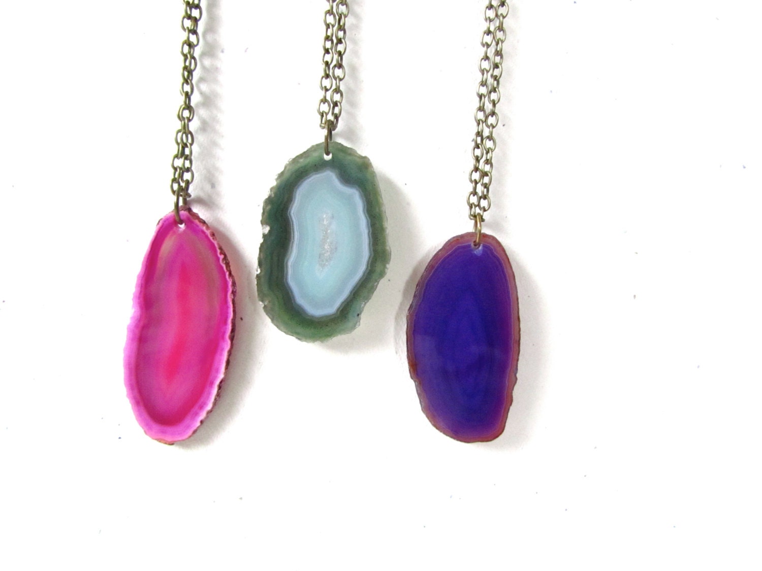 Agate Necklace, Large Stone, Antiqued Brass Chain, Pick Your Favorite