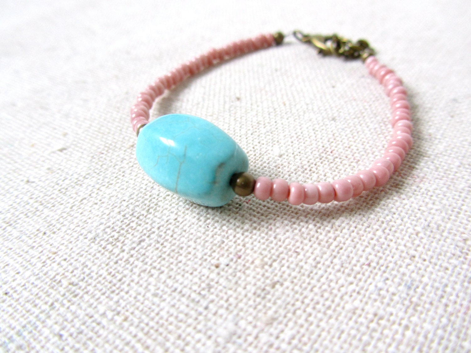 SALE 30% OFF Teal & Pink Bracelet, Stone, Minimalist, Pastel, Stackable