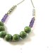 Porcelain Statement Necklace, Tribal, Bohemian, Southwestern, Green, Purple, Bone, Mixed Media, Long Chain