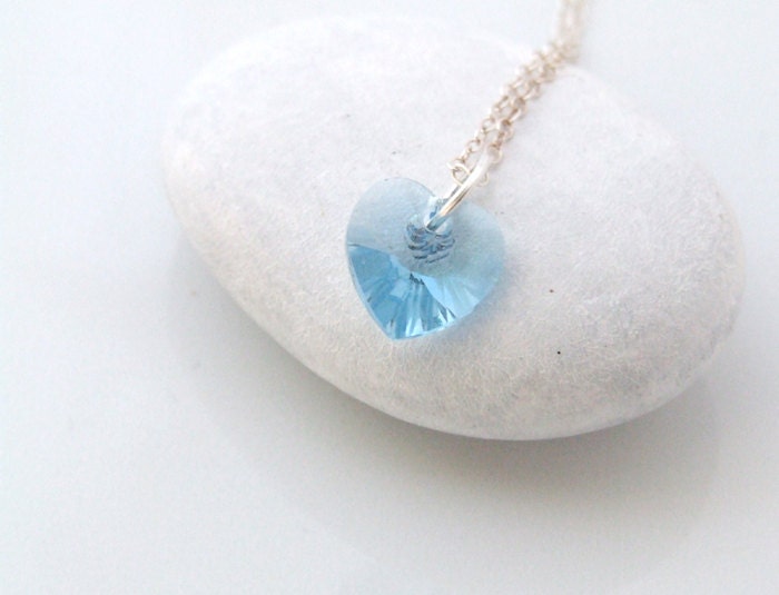 Blue Heart  Crystal Sterling Silver Necklace - Valentines Jewelry - TwoCloudsJewelry